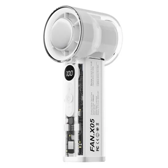 X05 Handheld High-Speed Turbo Cooling Fan – 3000mAh Battery, Ice Cooling Technology, 1-100 Stepless Speed Control, Digital LED Display & Transparent Design